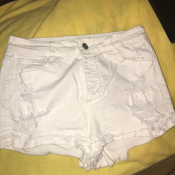 White Distressed Shorts - Picture 1 of 2